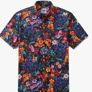 Yiume Shirt Mens Large Colorful Garden Tropical Hawaiian Short Sleeve Button Up